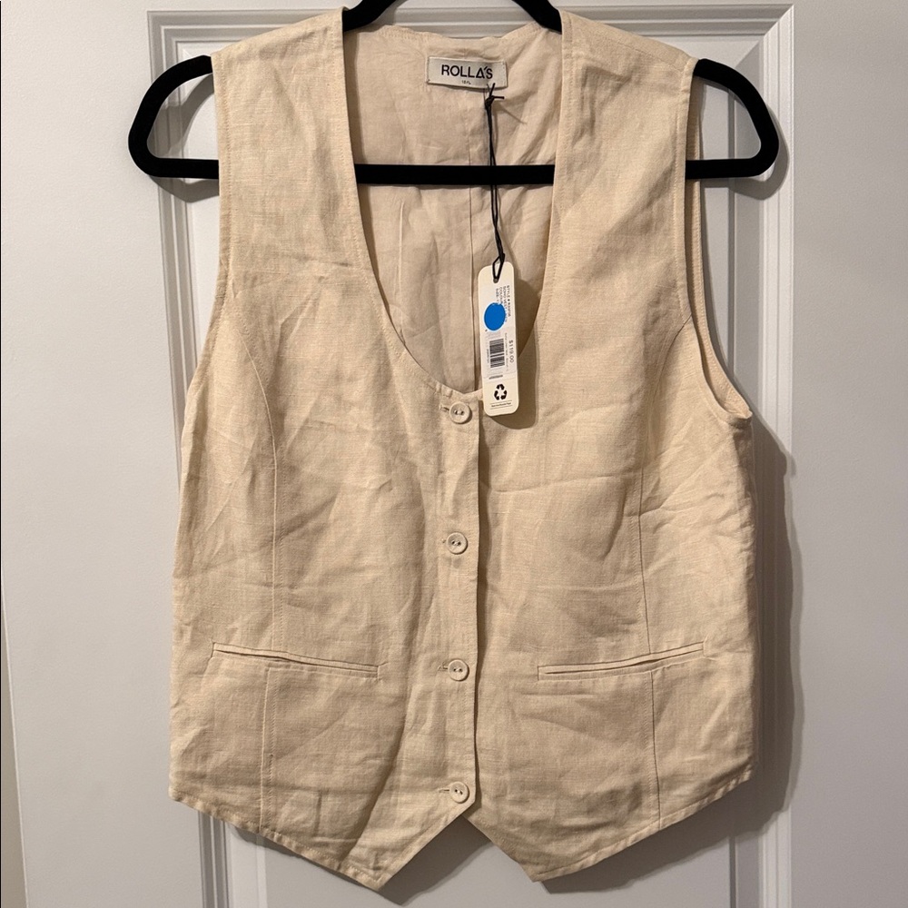 ROLLA'S Natural Linen Button-Up Vest